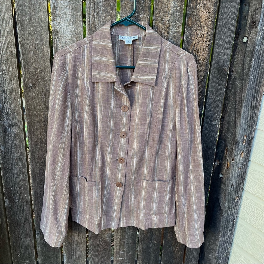 Pendleton Linen Blend Striped Button Blazer Jacket In Browns Sz M